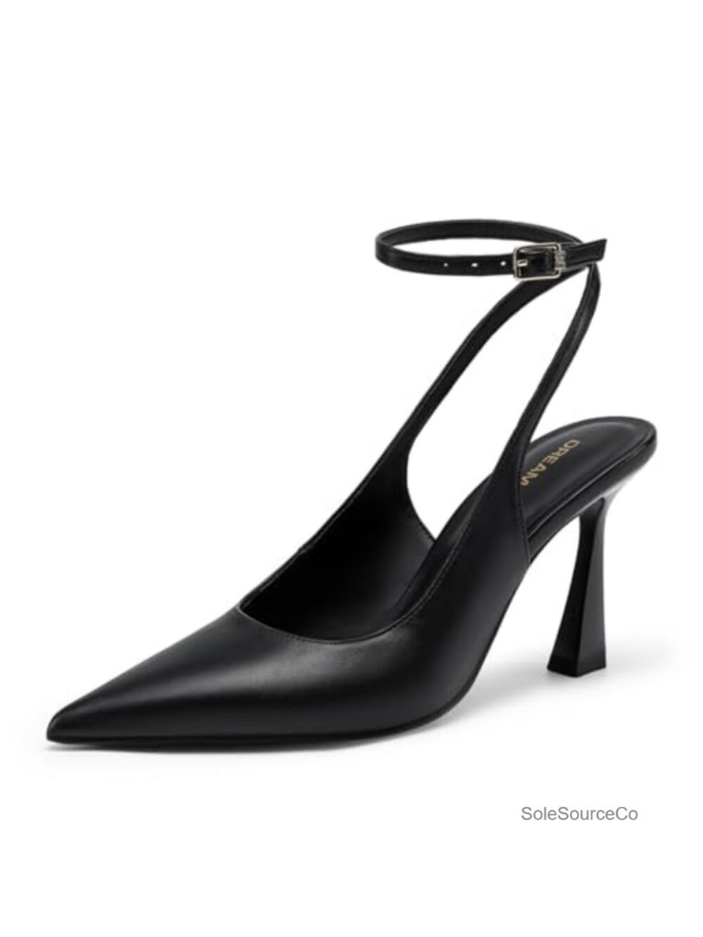 Faux Leather Slingback Pumps with Flared Heel and Buckle Ankle Strap